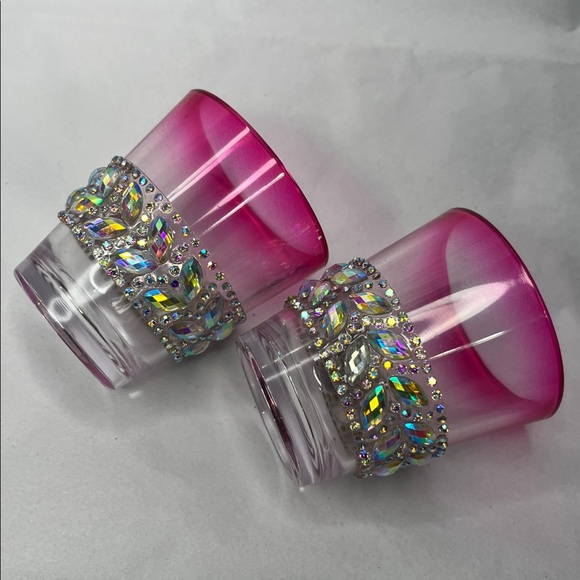 None Other - Hand Crafted Pink Rhinestone Embellished Shot Glasses